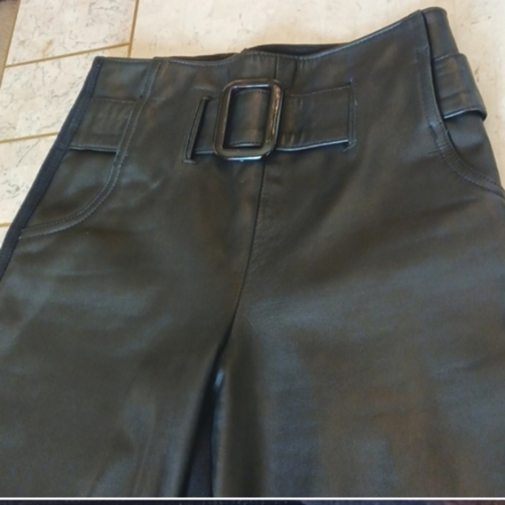 Womens Vintage Cache leather pants,size 2,black leather front,black viscose back
